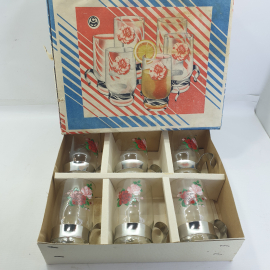 Набор из шести стаканов с подстаканниками, Орловский опытный завод "Стекломаш", СССР